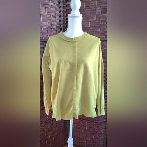 Sundance Catalog Embroidered Sweatshirt Size L Chartreuse Green Cotton Mirielle